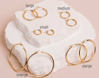 Aros tubulares rellenos de oro de 14 kt, aros gruesos, aros minimalistas, aros con cierre de palanca, aros huecos, aros para uso diario, aros para mujer, aros con bisagra, oro rosa y plata.