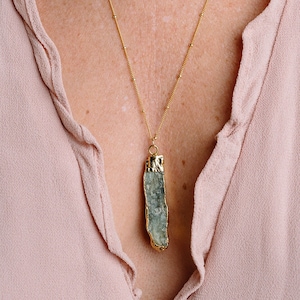 Green Kyanite Necklace, Raw Kyanite Gemstone Necklace, Blue Kyanite Pendant, Rough Gemstone Necklace, in 14kt Gold Filled or Sterling Silver