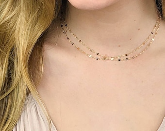 Dainty Chain Choker Necklace, Gold Layered Necklace, Simple Choker Necklace, Trendy Choker Necklace, Minimal Layering, Gold Fill Rose Silver