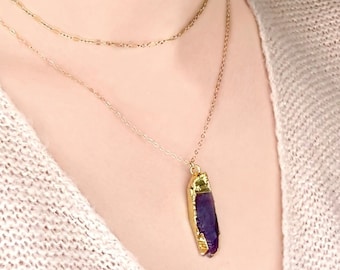 Raw Amethyst Necklace, Crown Chakra Necklace, February Birthstone Jewelry, Amethyst Crystal Necklace, Rough Amethyst Gemstone, Raw Amethyst