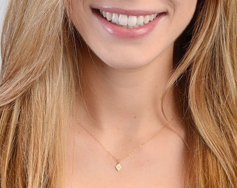 CZ Necklace, Dainty Diamond Necklace, Tiny Cubic Zirconia Necklace, Simple Layering Necklace, Pave Diamond Necklace, Gold Fill, Silver