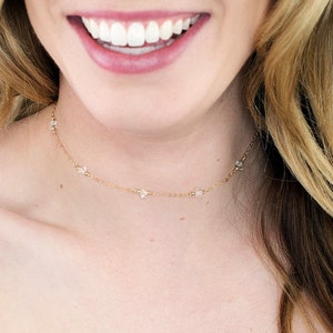Dainty Herkimer Diamond Choker, Handmade Crystal Quartz Necklace, Delicate Layering Necklace, Healing Necklace, Gold Filled, Rose or Silver image 1