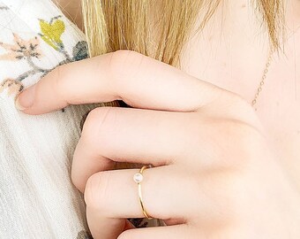 Tiny Pearl Ring, Gold Stacking Ring, June Birthstone Ring, Freshwater Pearl Ring, Dainty Pearl Ring, 14kt Gold Filled or Silver Pearl Ring