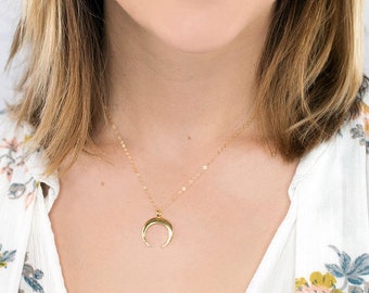 Moon Necklace, Crescent Half Moon Necklace, Minimal Simple Layering Necklace, Boho Jewelry, Gift for Her, Gold fill, Silver, Rose Gold Fill