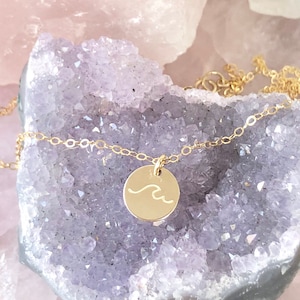 Gold Wave Necklace, Surfer Necklace, Beach Jewelry, Silver Wave Jewelry, Ocean Wave Pendant, Wave Charm, in 14kt Gold Filled, Rose, Silver