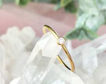 14kt Gold Filled CZ Ring, Minimalist Ring, Simple Diamond Ring, Sterling Silver Stacking Ring, Cubic Zirconia Ring, Thin Dainty Ring