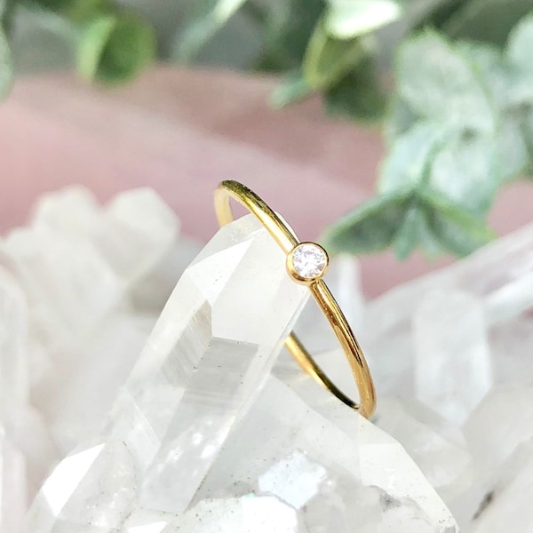 14kt Gold Filled CZ Ring, Minimalist Ring, Simple Diamond Ring, Sterling Silver Stacking Ring, Cubic Zirconia Ring, Thin Dainty Ring