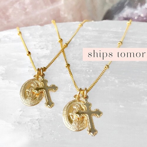 Dainty Virgin Mary Necklace With Cross 