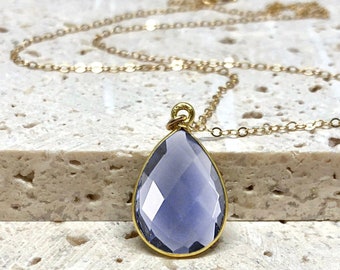 Birthstone Necklace, Natural Gemstone Necklace, Birth Month Jewelry, Teardrop Pendant, Gold Filled or Sterling Silver
