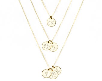 Custom Initial Necklace, Mothers Necklace w/ Dainty Custom Initials, Kids Multi-Tag Initial Disk Necklace, Personalized Disc Silver Gold 9mm