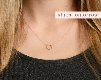 Dainty Circle Necklace, Karma Necklace, Gold Circle Necklace, Minimalist Necklace, Layering Necklace, 14kt Gold Fill, Rose Gold Fill, Silver