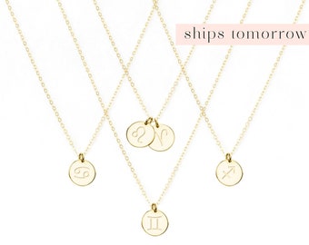 Signo del Zodíaco, Collar de Astrología, Collar de Horóscopo, Collar del Zodíaco, Colgante de Signo Estelar, Regalo para Ella, en Oro Relleno de 14kt, Plata, Rosa 9 mm