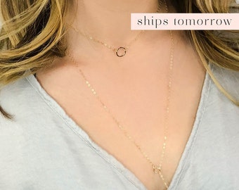 Dainty Chain Choker, Simple Gold Choker Necklace, Delicate Open Circle Necklace, Minimal Necklace, Karma Circle, Sterling Silver, Gold Fill