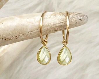 Lemon Quartz Earrings, Light Yellow Earrings, November Birthstone, Jewelry Gift, Small Medium Large Hoops, 14kt Gold Filled, Sterling Silver