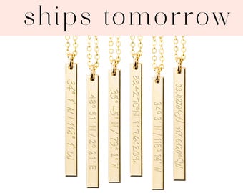 Custom Coordinates Necklace, Reversible, Latitude Longitude necklace, Location GPS Coordinates, Gold Filled, Silver, Rose Gold fill, V435