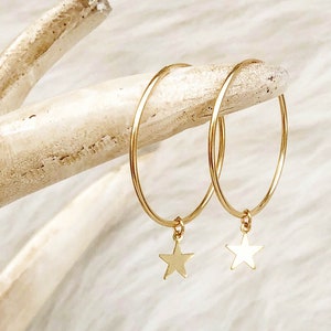 Star Hoop Earrings, Star Earrings, Tiny Star Hoops, Hoops with Star Charm, Small Medium Large, Huggie Hoops, 14Kt Gold Fill, Sterling Silver image 6