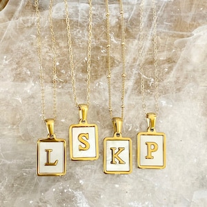 Gold Initial Necklace, Personalized Necklace, Gold Letter Necklace, Mother of Pearl Initial Necklace, Gold Filled Chain