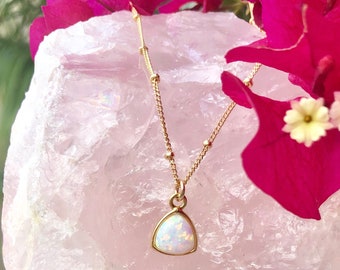 Opal Necklace, Opal Jewelry, Dainty Opal Necklace, White Opal Necklace, Tiny Opal Pendant, Opal Gemstone Necklace, Bridesmaid Necklace