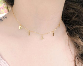 Custom Letter Necklace, Initials Necklace, Custom Name Necklace, Personalized Jewelry, Tiny Spaced Initials, in 14kt Gold Filled or Silver