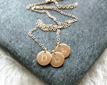 Personalized Necklace for Women, Mother Necklace, Custom Initial Necklace, Disk Necklace, Tiny Letters Necklace, Gold Fill Rose Silver, 9mm