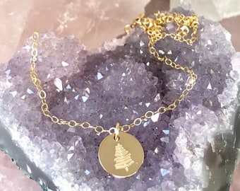 Tree necklace, Strength Necklace, Evergreen Tree Necklace, Tiny Tree Disc, Pine Tree, Tree Jewelry, in 14kt Gold Filled, Silver, Rose