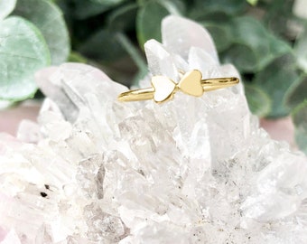 Double Heart Ring, Love Ring, Stackable Rings, Two Hearts Ring, 14kt Gold Filled & Sterling Silver, Dainty Heart Ring, Minimalist Rings