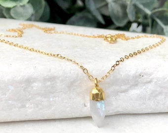 Gemstone Pendant Necklace, Crystal Point Necklace, Simple, Delicate, Dainty, Raw Healing Crystal Necklace, Bohemian Necklace, Gypsy Necklace