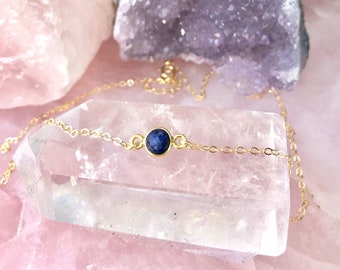 Simple Birthstone Necklace, Dainty Gemstone Choker, Delicate Minimal Layering Jewelry, Moonstone Amethyst Ruby Sapphire, Gold Fill or Silver