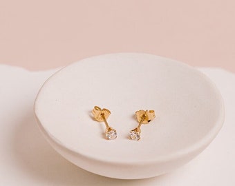 Cubic Zirconia Stud Earrings, 14K Gold Filled Stud Earrings with Stone, Tiny Diamond Studs, Sterling Silver CZ Studs, Bridesmaid CZ Earrings