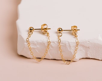 Chain Earrings, 14kt Gold Filled, Sterling Silver, Chain Dangle Earrings, Gold Chain Earring, Minimalist Drop Studs, Chain Ear Jacket