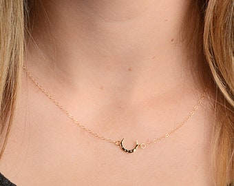 50% de descuento, collar de luna simple, collar de luna creciente, joyería bohemia, collar de media luna, colgante de luna delicada, collar celestial