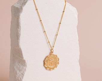 Gold Medallion Necklace, St Christopher Medallion Necklace, Gold Filled Necklace, Travelers Necklace, Layering Necklace, Saint Necklace,