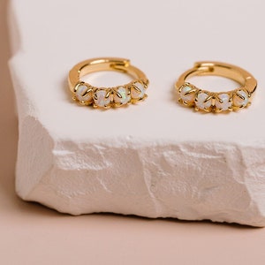 Opal Huggie Hoops, Minimalist Gold Earrings, Opal Hoop Earrings, Tiny Opal Hoops, Gold Huggie Hoops, Fire Opal Earring, Perfect Gift for Her