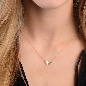 Dainty Hammered Half Circle Necklace, Small Half Moon Necklace, Simple Everyday Minimal Necklace, Geometric Pendant, Gold Fill, Rose, Silver