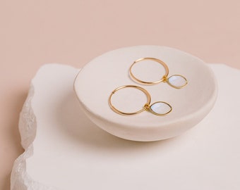 Opalite Earrings, Opalite Hoops, Opalite Birthstone, White Opalite Earrings, 14kt Gold Filled or Sterling Silver