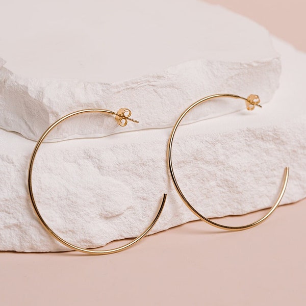 Stud Hoop, Post Hoop Studs, C Hoop, Modern Hoops, Hoops with Stud, Stud Hoop Earrings, Basic Hoop Earrings, 14kt Gold Filled Sterling Silver