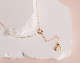 Opal Lariat, Women Opal Necklace, Opal Y Necklace, Opal Drop Necklace, 14kt Gold  Fill Lariat, Silver Opal Necklace, White Opal, Opal Charm