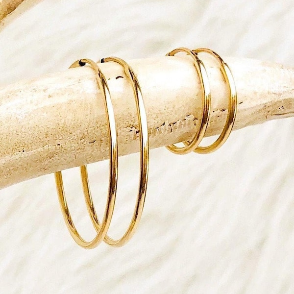 Dainty Hoop Earrings, 14kt Gold Filled Earrings, Minimalist Earrings, Classic Thin Hoops, Hypoallergenic Hoop Earrings, Lightweight Hoops