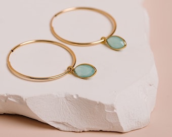 Aqua Chalcedony Drop Earrings, Birthstone Jewelry, Light Blue Earrings, March Birthday Gift, Blue Chalcedony, in 14kt Gold Filled, Silver