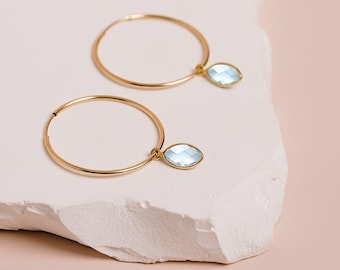 Aquamarine Earrings, March Birthstone Earrings, Aquamarine Hoops, Light Blue Earrings, Birthday Gift, 14kt Gold Filled or Sterling Silver