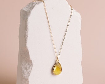 Citrine Necklace, November Birthstone Necklace, Gemstone Necklace, Yellow Stone Necklace, Citrine Jewelry Gift, in 14kt Gold Fill or Silver