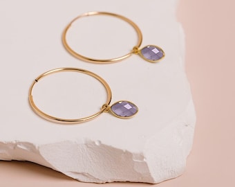 Pendientes de alejandrita, pendientes con la piedra de nacimiento de junio, aros de alejandrita, aros con piedra preciosa morada, regalo de cumpleaños, chapados en oro de 14 kt o plata de ley.