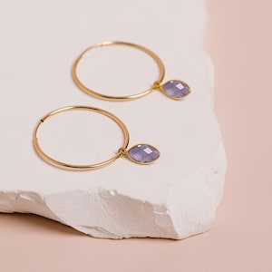 Alexandrite Earrings, June Birthstone Earrings, Alexandrite Hoops, Purple Gemstone Hoop, Birthday Gift, 14kt Gold Filled or Sterling Silver