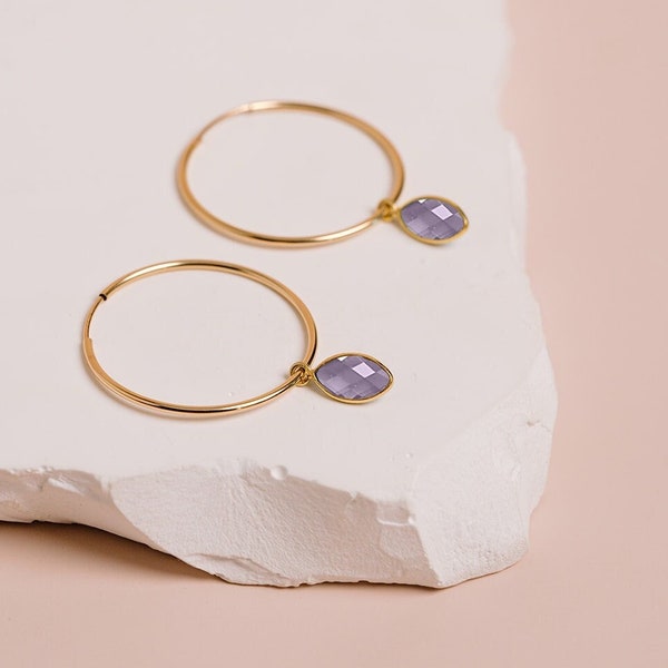 Alexandrite Earrings, June Birthstone Earrings, Alexandrite Hoops, Purple Gemstone Hoop, Birthday Gift, 14kt Gold Filled or Sterling Silver