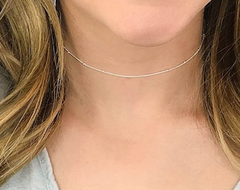 Dainty Chain Choker Necklace, Gold Choker Necklace, Thin Chain Choker, Simple Everyday Choker, 1 2 3 chains, Silver, Gold Filled, Rose Gold