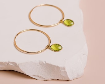 Peridot Earrings, Peridot Hoops, Birthstone Jewelry, Gemstone Hoops, Birthstone Earrings, August Birthday Gift, 14kt Gold Filled or Silver