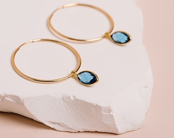 Sapphire Earrings, Sapphire Hoops, Birthstone Jewelry, Gemstone Hoops, Birthstone Earrings, September Birthday Gift, 14kt Gold Filled Silver