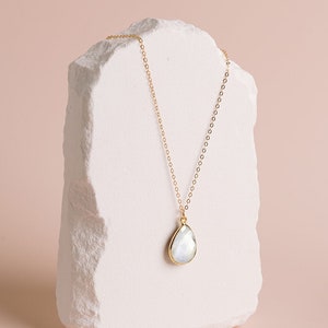 Moonstone Necklace, White Stone Necklace, Dainty Gemstone Necklace, Bridesmaid Necklace, June Birthstone, 14kt Gold Fill or Sterling Silver image 1