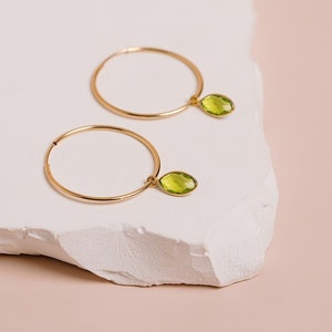 Peridot Earrings, Peridot Hoops, Birthstone Jewelry, Gemstone Hoops, Birthstone Earrings, August Birthday Gift, 14kt Gold Filled or Silver