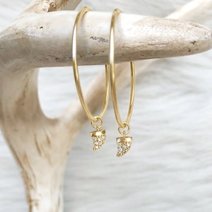 Tusk Earrings, Horn Earrings, Huggie Hoops, Hoop Earrings, CZ Charm Earrings, Minimalist Jewelry, in 14kt Gold Filled or Sterling Silver image 2